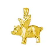 14K Gold Pig with Wings Pendant