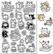 CRASPIRE Cat Clear Stamp Kitty Rubber Stamp Animal Pet Hamburger Cartoon Reusable Vintage Transparent Silicone Seal Stamps for DIY Photo Scrapbooking Paper Card Making Album Decor Crafting Supplies