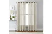 2x Linen Sheer White Curtains Pair Living Room Sheer Linen Curtains Window Treatment Draperies Eyelet Indoor Curtains, Natural Color