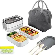 KITment Bento Box, Stackable Lunch Boxes, 304 Stainless Steel Lunch Container for Adults Kids, Leakproof Dishwasher Microwave Safe, with Utensils Spoon, Fork, Chopsticks, Bag