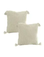 [SOGA] 45cm Wabi-Sabi Thickened Cotton Tassel Square Throw Pillow x2 in Khaki