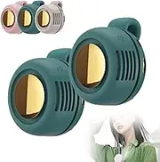 Aerio Clip on Fan, Portable Silent Mini Bladeless Electric Fan, Mini Bladeless Fan Clip On, Adjustable 3-Speed Suspended Waist Fans, Rechargeable for Outdoor & Travel & Office (Green,2pcs)