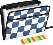 White and Blue American Plaid Accordion File Organizer 13 Pockets A4 Letter Size Hanging File Folders with Zipper Closure Organizer with Pocket for Home Office Travel