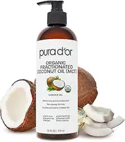 Pura D'or Organic Fractionated Coconut Oil (16oz / 473ml) USDA Certified 100% Pure & Natural MCT Oil Sustainably Sourced Hexane Free Moisturizing Carrier Oil For Face, Skin & Hair (Packaging may vary)