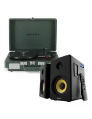 [Crosley] Cruiser BT Portable Turntable - Dark Emerald + Bundled Majority D40 Bluetooth Speakers