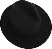 [Ipetboom] Elegant Women Woolen Fedora Hat Wide Brim Soft Panama Hat with Belt Buckle for Outdoor Events and Parties Stylish Decorative Hat for Ladies Black