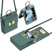 Cross-Body Mini Backpack Phone Case Suitable for Samsung Galaxy Z Flip 6, Folding Leather PU Bag with Chain for Z Flip6, Multi-Function Holster (Green (Bag&Case), for Flip 6)