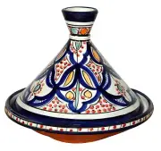 Moroccan Serving Tagine Handmade Ceramic Tajine Dish Exquisite 10in White Blue