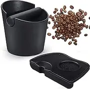 ROROUP Espresso Knock Box and Coffee Tamper Mat, Durable Espresso Tamping Mat Barista Tools with Removable Knock Bar Non-Slip Food Safe Silicone Base for Barista Bar Shop Worktop (Black)