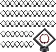 50pcs 3D Floating Frame Display Case with Bases, Transparent Film PE Jewelry Storage Box, Challenge Coin Display Frame for Jewelry Medallion Shells Gems Rocks (50, Square)
