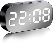 MABCIRY Digital Alarm Clock, 5 Level Dimmable Night Light Digital Clock, Desktop Clock with Loud LED Big Display Battery and USB Powered for Deep Sleepers Kids Elderly Home Office (Black White Light)