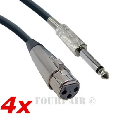 4 Pack - 50ft XLR 3-Pin Female to 1/4" Mono Plug Shielded Microphone Cable Cord
