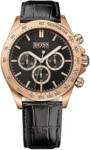 HUGO BOSS Ikon 1513179 Black Leather Band Quartz Analog Men's Watch 44mm
