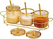 Sugar Storage Pot - Seasoning Jars With Spoons | Tea Coffee Sugar Storage Tins | Condiment Bottles With Lid And Spoon Seasoning Storage Case For Restaurant Home Pantry Cabinet Fridge Camping Table D