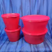 Tupperware Canister Style Bowls with Lids Set of 4 Red NEW