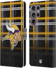 Head Case Designs Officially Licensed NFL Ombre Black Plaid Minnesota Vikings Art Leather Book Wallet Case Cover Compatible with Samsung Galaxy S24 Ultra 5G