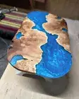 Oval Blue Resin Epoxy Coffee Table Top, Wooden Table Top, Office Desk Decor