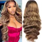 ﻿ Ombre Lace Front Wig Human Hair Highlight 13x4 HD Body Wave Lace Front Wigs...