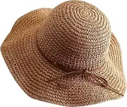 [Generic] Beach Sun Hats for Women Wide Brim Sun Cap Straw Summer Hat Uv Protection Sunhat 2025 Ruffles Vacation Hats