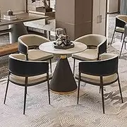 Modern Office Reception Round Table Set with Chairs, Business Dining Table for Home Office, Balcony or Meeting Room, 80cm Round Table Black Color