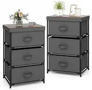 Giantex 3-Tier Bedside Table, Fabric Nightstand w/ 3 Drawers, Home Organizer Unit, Chests of Drawers for Closet, Fabric End Table Storage Dresser Side Table for Bedroom Hallway Entryway