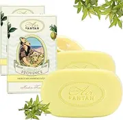 Set Premium Provence French Vintage Bar Soap with Organic Shea Butter and Organic Argan Oil Pack of 2x100g - Blend of Organic Verbena, Bergamot and Lemon. Un Air d'Antan Exclusive Fresh Summer Invigorating Perfume - Gentle, Moisturising Paraben and Cru ..
