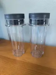 Set of 2 Ninja Replacement BLENDER CUPS TO GO Single Serve w Sip & Go Lids 16oz