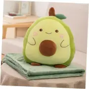 Flannel Cartoon Animal Sofa Throw Pillow and Blanket, 2 in 1 Portable Avocado