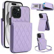 For Iphone 15 Crossbody Rhombic Card Bag RFID Phone Case