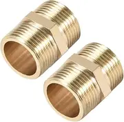 uxcell Brass Pipe Fitting Connector Straight Hex Nipple Coupler 3/4 x 3/4 G Male Thread Hose Fittings Plumbing Tools Gold Tone 2pcs