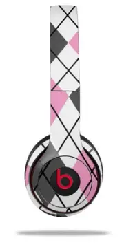 Skin Wrap for Beats Solo Wireless 2 3 4 Argyle Pink Gray SKIN ONLY