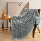 Light Grey Throw Blanket Super Soft Fleece Throw Blanket for Couch Ridges