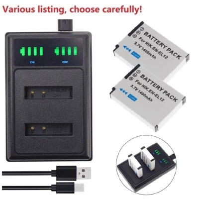 EN-EL12 Battery or LCD Charger for Nikon Coolpix S3610 S6200 S6300 S8000 S8100