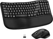 Ergonomic Wireless Keyboard and Mouse Combo, 2.4G Wireless/Bluetooth Ergonomic Wave Keyboard with Cushioned Palm Rest and 6 Levels Adjustable DPI Silent Mouse, Multi-Device for Windows/Mac/Chrome