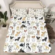 Dog Fitted Sheet I Love Dogs Bedding Sets Pug Corgi Shiba Puppy Fitted Bed Sh...