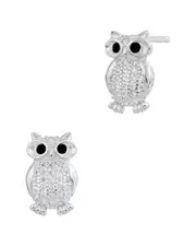 Savvy Cie Silver CZ Owl Studs