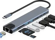 Azhizco USB C Hub Docking Station, 8 in 1 Type C Hub USB C Dongle with HDMI 4K@60Hz, RJ45 Ethernet,100W Power Delivery, SD/TF Card Reader, 2 USB Ports, USB C to HDMI Hub for MacBook Pro Air and More