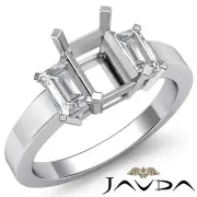 Elegant Emerald Diamond Semi Mount 3 Stone Anniversary Ring 14k White Gold 0.4Ct