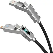 GDSanlian USB C Cable 60W - 4 in 1 Multi Charging Cable - USBC Fast Charging LED Display with Lightning/Type C/USB A Ports for MacBook Tablets iPhone 15 Pro Max iPad Samsung and More (1.5M)