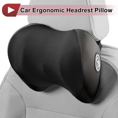 Car Headrest Pillow Polyester, Memory Foam Black 1Pc for Driving Travel
