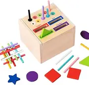 Uandhome 2 in 1 Montessori Toys for 1-3 Year Old Wooden Learning Color Sorting Toys for Toddlers Age 1 2 3, Fine Motor Developmental Infants Sensory Matching Games (Square)