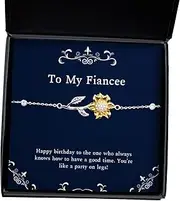 Funny Fiancee Sunflower Bracelet, Happy birthday to the one who always knows how to have a good.!, Fun Gifts for, Birthday Gifts, Gift gag gift, White elephant gift, Funny gift, Silver Plated Zinc