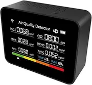 yuoseg 13 in 1 Tuya WiFi Air Quality Monitor CO2/TVOC/HCHO/PM2.5/PM1.0/PM10/Temperature/Humidity/Time/Date/Alarm/Timer-Black