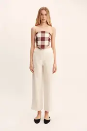 CALLIE TIE TOP - MOCHA GINGHAM