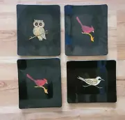 Vintage COURAC OF MONTEREY Owl, Cardinal & Sandpiper Plates Set of 4 ~ FAST SHIP