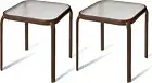 Bronze Metal Outdoor Side Table with Tempered Glass Top Set of 2 – Elegant Small