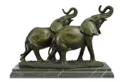 Art Deco Two Walking African Elephants Bronze Sculpture Marble by Bugatti Figure