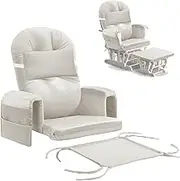 6 PCS Glider Rocker Replacement Cushions with Storage Side Pocket,Foam & Microfiber Filling, Non-Slip & Washable,Thickened & Supportive Velvet Rocking Chair Cushion Set(Beige)