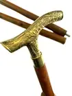 Antique Style Solid Brass Fritz Head Handle With Wooden Walking Stick Shaft Cane