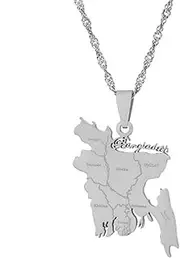 [Balaijor] Fashion Stainless Steel Bangladesh Map and Cities Pendant Necklace